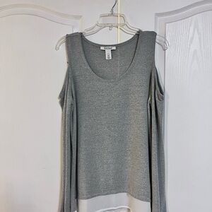 White House Black Market Grey Cold Shoulder Blouse